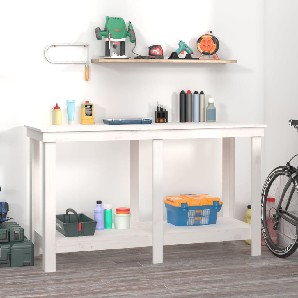 Vidaxl Workbench 140x50x80 cm Pino solido bianco