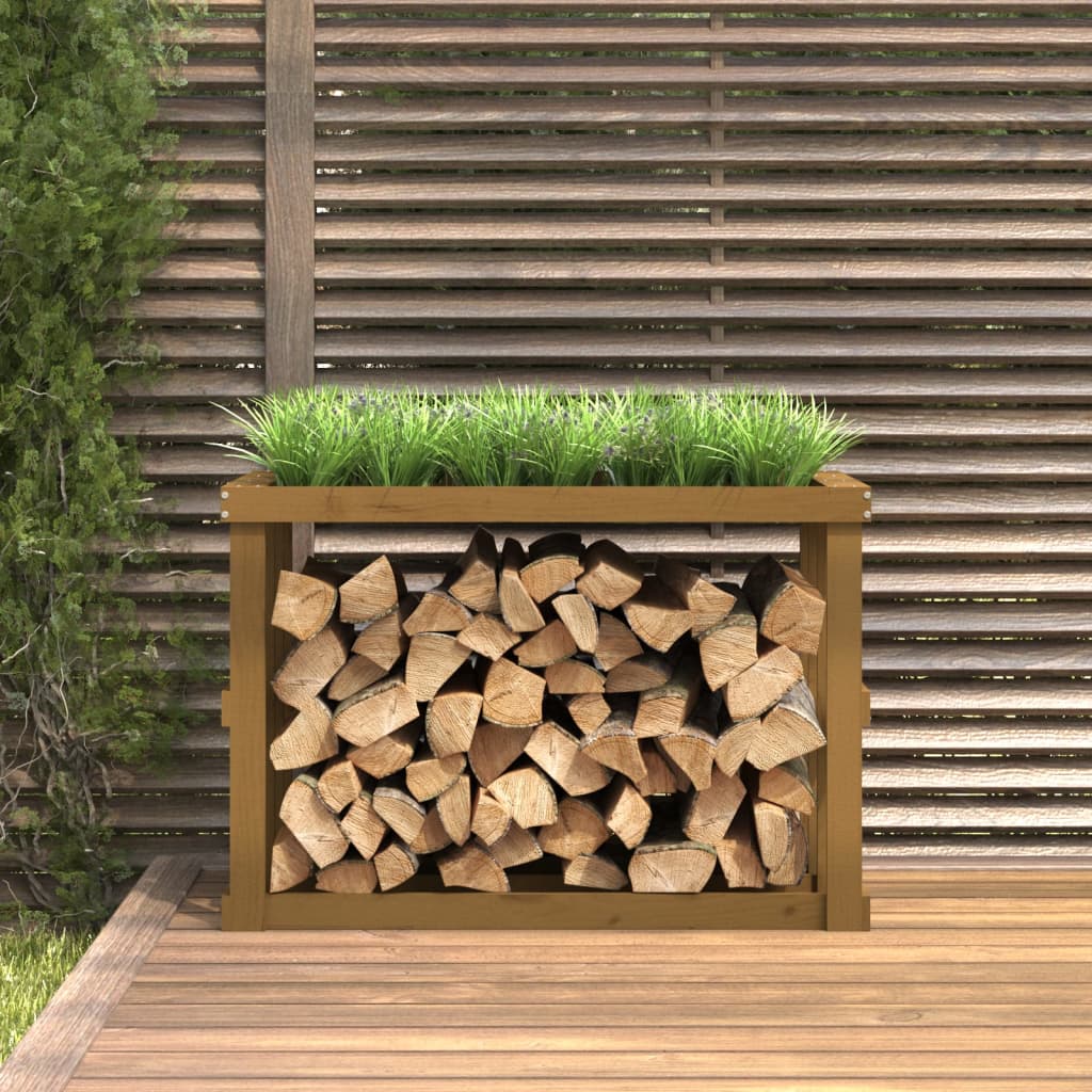 VidaXL porte-bûches en bois 108x52x74 cm bois de pin massif marron miel