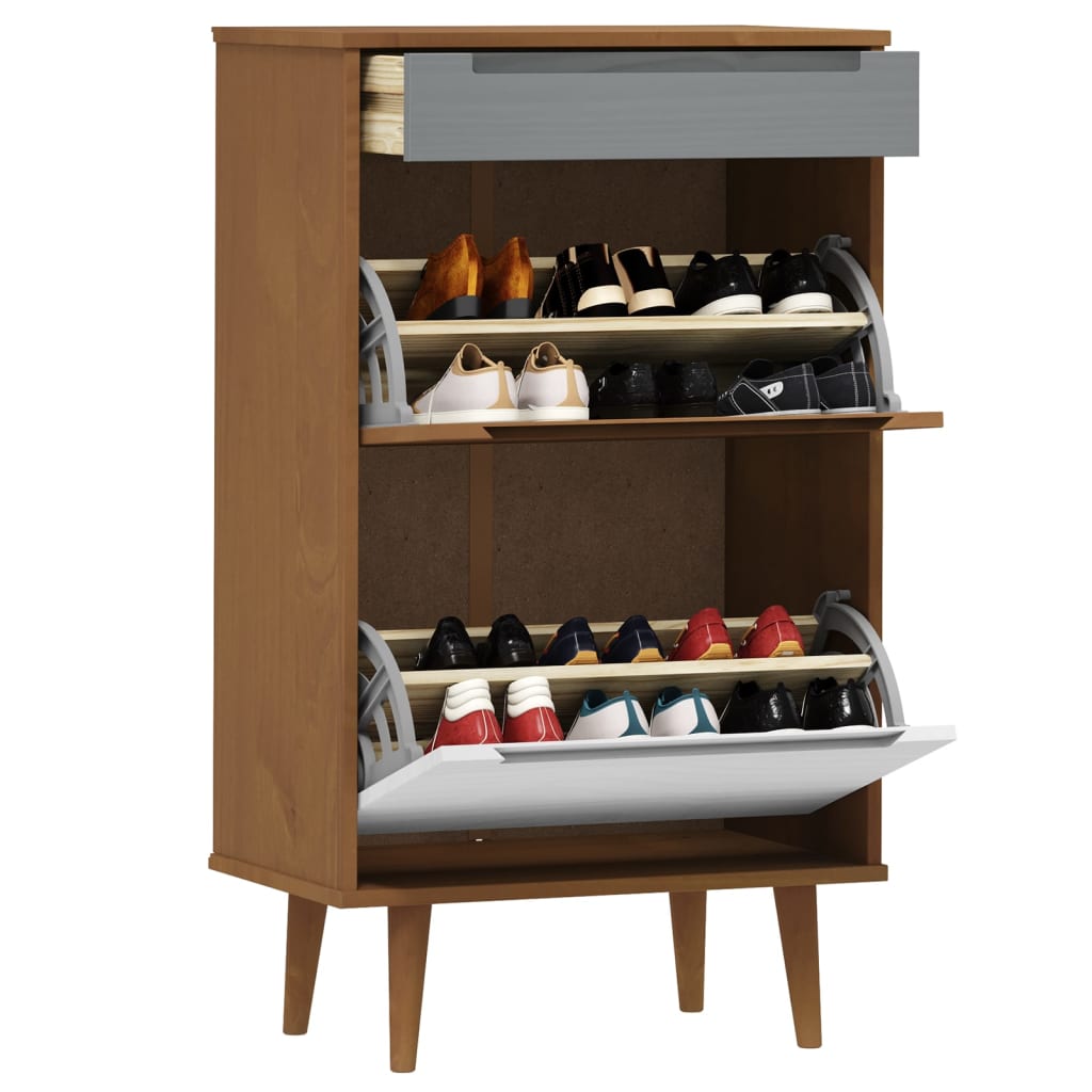 Vidaxl Shoe Cabinet Molde 59,5x35x103 cm pevná borovice borovice hnědá