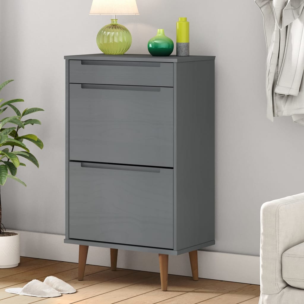 Armoire à chaussures vidaxl moude 59.5x35x103 cm en pin massif gris