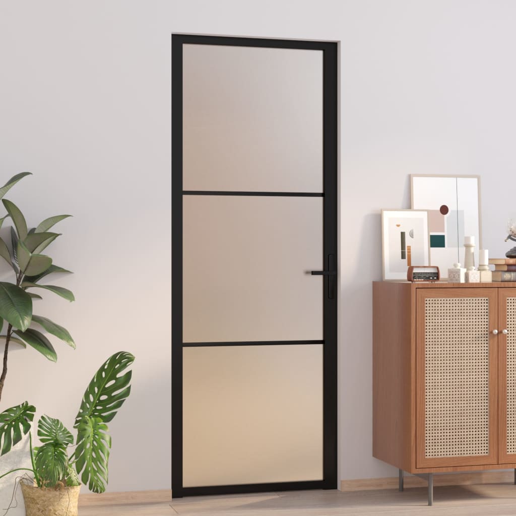 Vidaxl Porta interna 76x201,5 cm vetro Matt e nero in alluminio