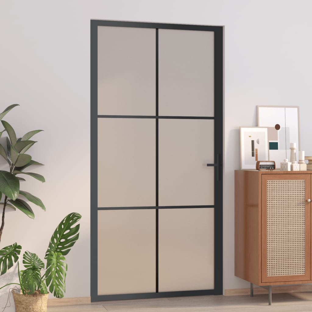 Vidaxl Porte intérieure 102.5x201,5 cm en verre Matt et en aluminium noir