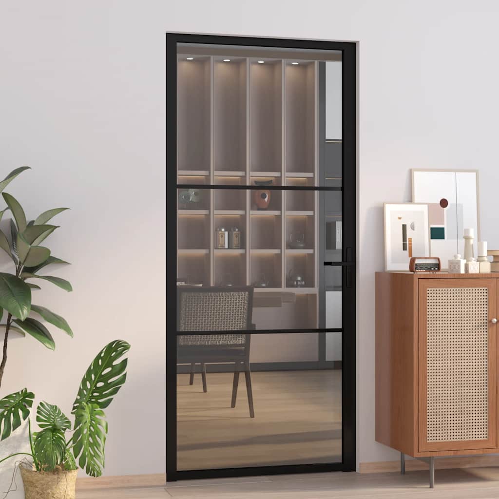 Vidaxx porte intérieure 93x201,5 cm verre ESG et aluminium noir