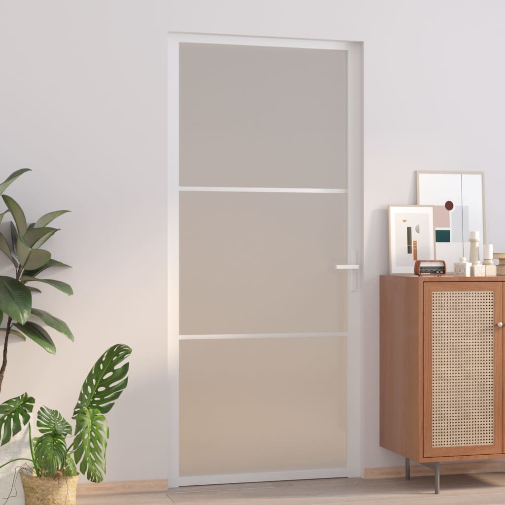 Vidaxl Porte intérieure 93x201.5 cm Verre Matt et aluminium blanc