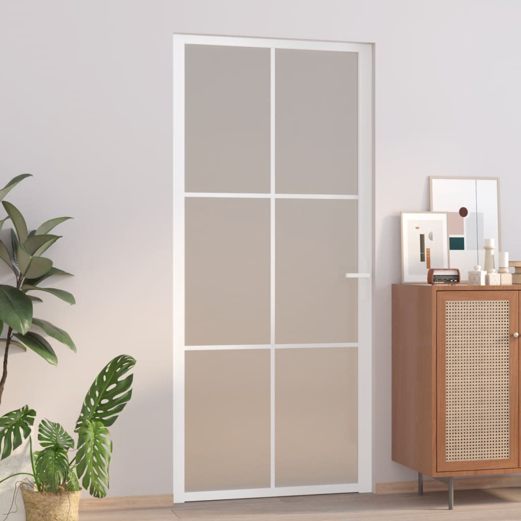 Vidaxl Porta interna 93x201,5 cm vetro Matt e bianco in alluminio