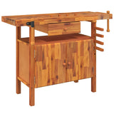 Établi Vidaxxl avec tiroir et étaux 124x52x83 cm bois d'acacia