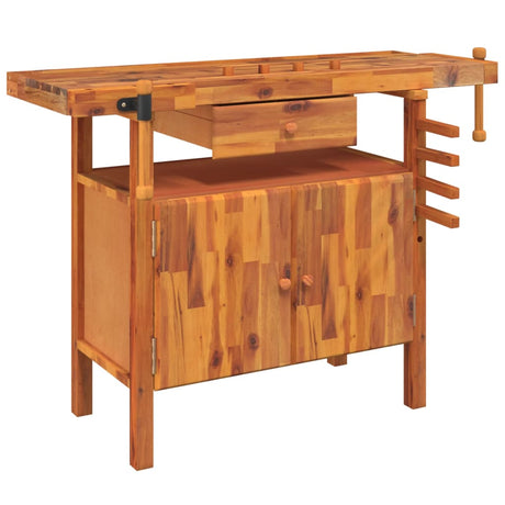 Établi Vidaxxl avec tiroir et étaux 124x52x83 cm bois d'acacia