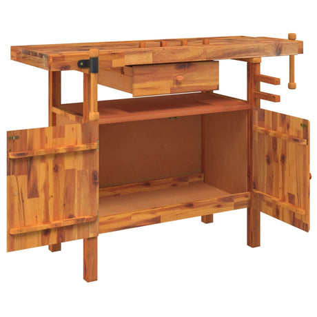 Établi Vidaxxl avec tiroir et étaux 124x52x83 cm bois d'acacia
