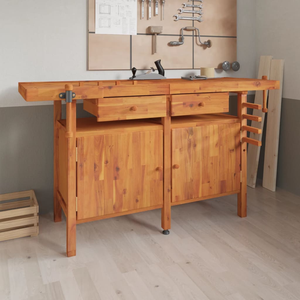 Vidaxl Workbench z szufladami i śrubami bankowymi 162x62x83 cm acaciahout