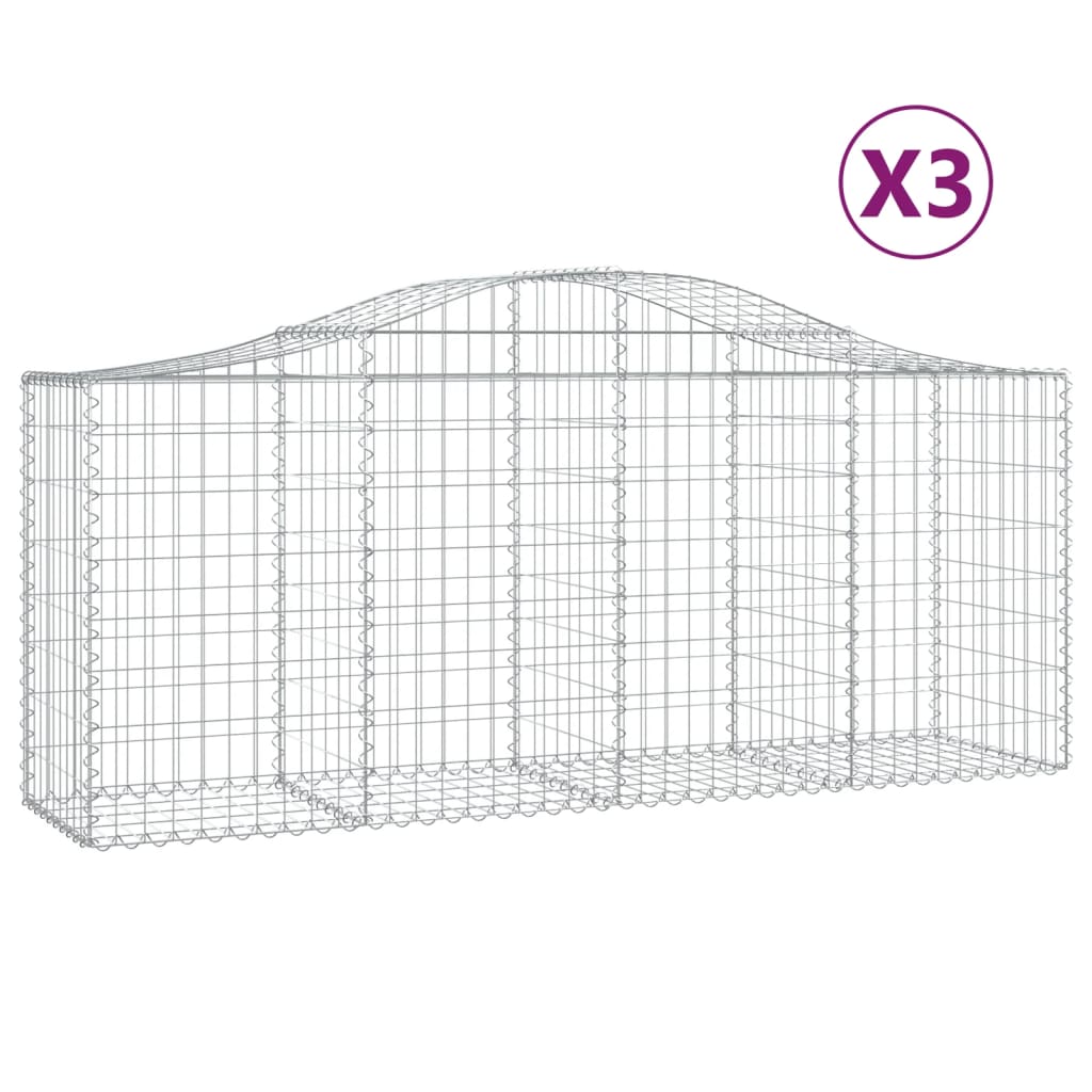 VidaXL Schans baskets 3 st vaulted 200x50x80 100 cm galvanized iron