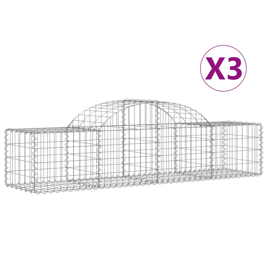 VidaXL Schans baskets 3 st vaulted 200x50x40 60 cm galvanized iron