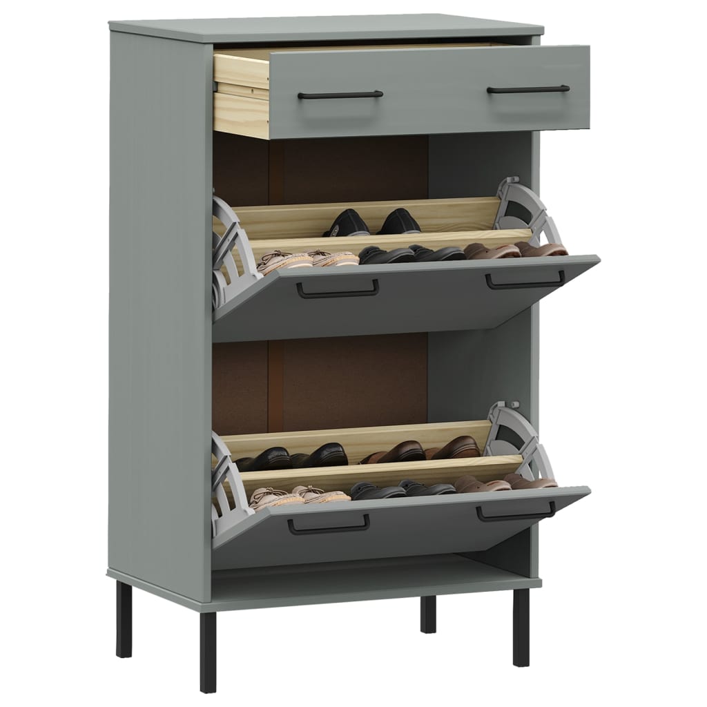 Vidaxl armoire à chaussures avec pieds en métal Oslo bois de pin massif gris