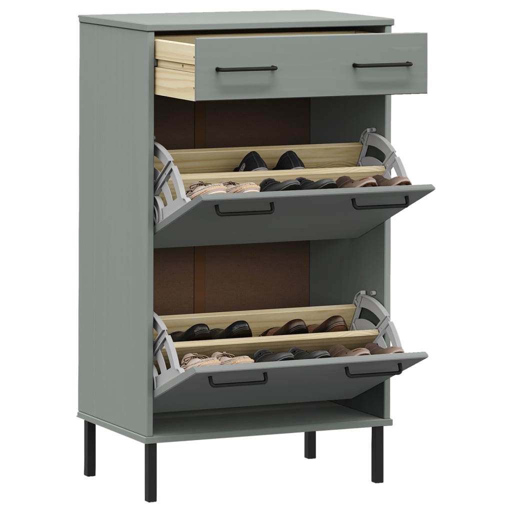 Vidaxl Shoe Cabinet med metalben Oslo Solid Pine Grey Grey