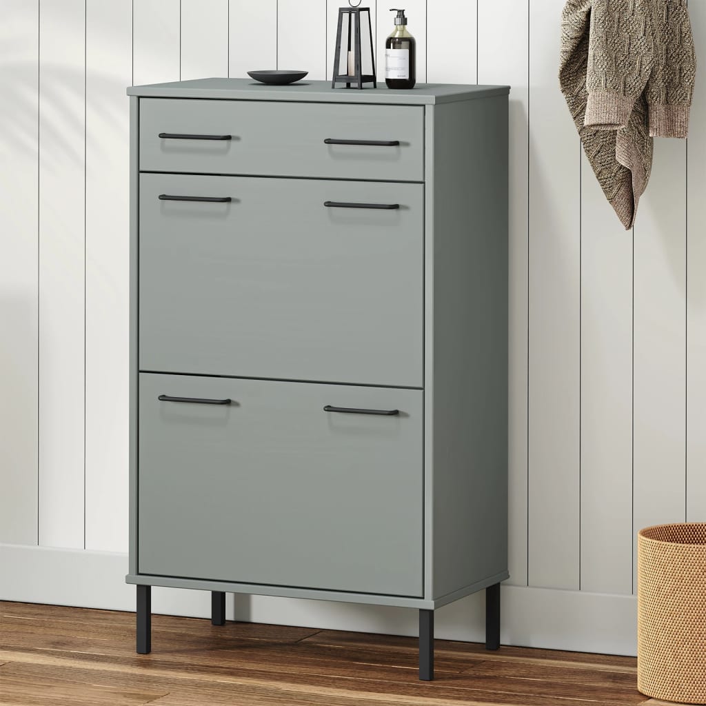Vidaxl armoire à chaussures avec pieds en métal Oslo bois de pin massif gris