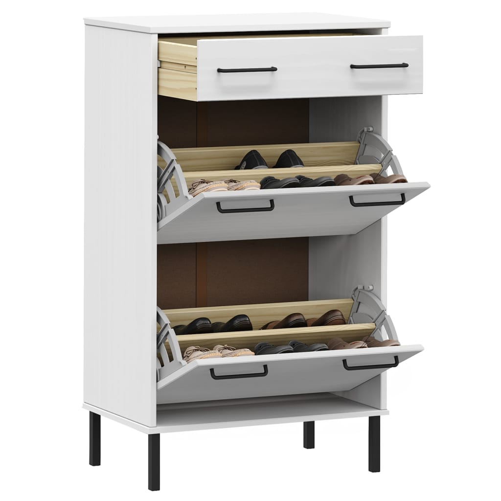 Vidaxl Shoe Cabinet med metalben Oslo Solid Pine White