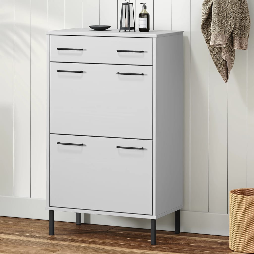 Vidaxl skoskåp med metallben Oslo Solid Pine White