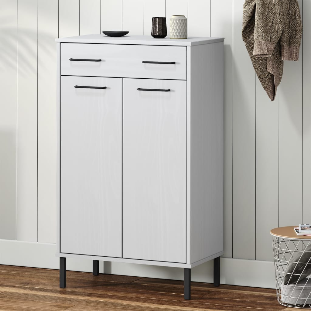 Vidaxl armoire à chaussures avec pieds en métal Oslo bois de pin massif blanc