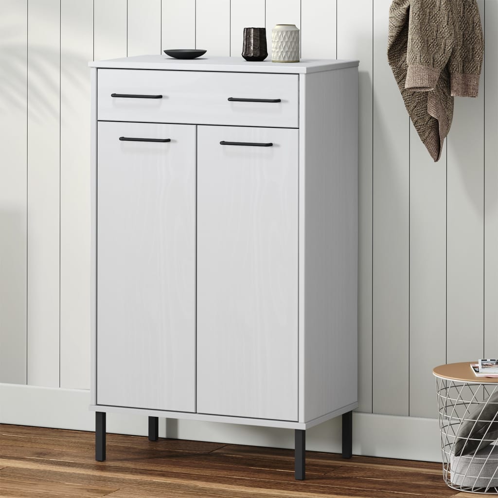 Vidaxl Shoe Cabinet med metalben Oslo Solid Pine White