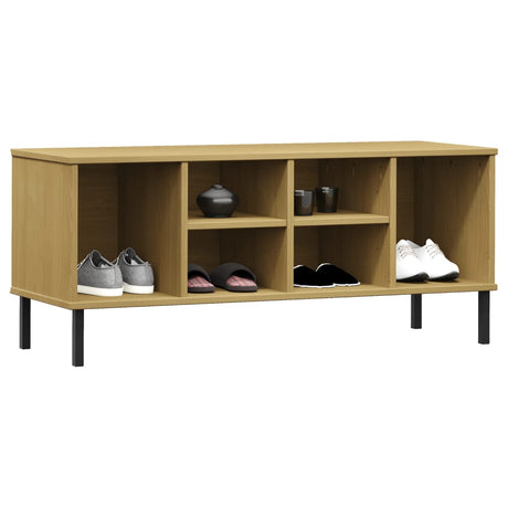 VidaXL étagère à chaussures avec pieds en métal Oslo 106x35x45cm bois de pin marron