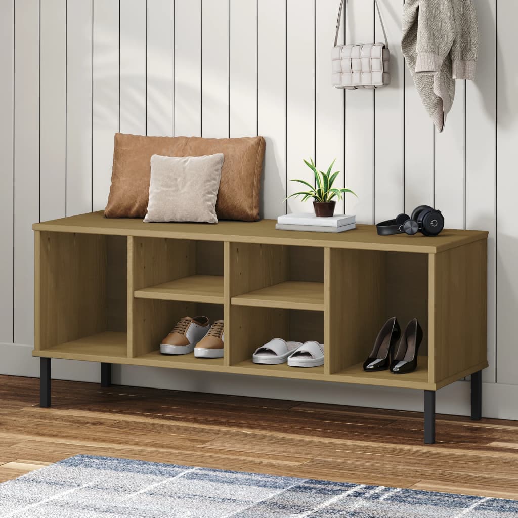 VidaXL étagère à chaussures avec pieds en métal Oslo 106x35x45cm bois de pin marron