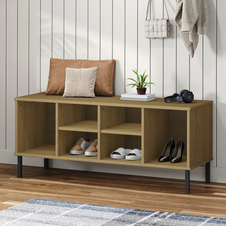 VidaXL étagère à chaussures avec pieds en métal Oslo 106x35x45cm bois de pin marron