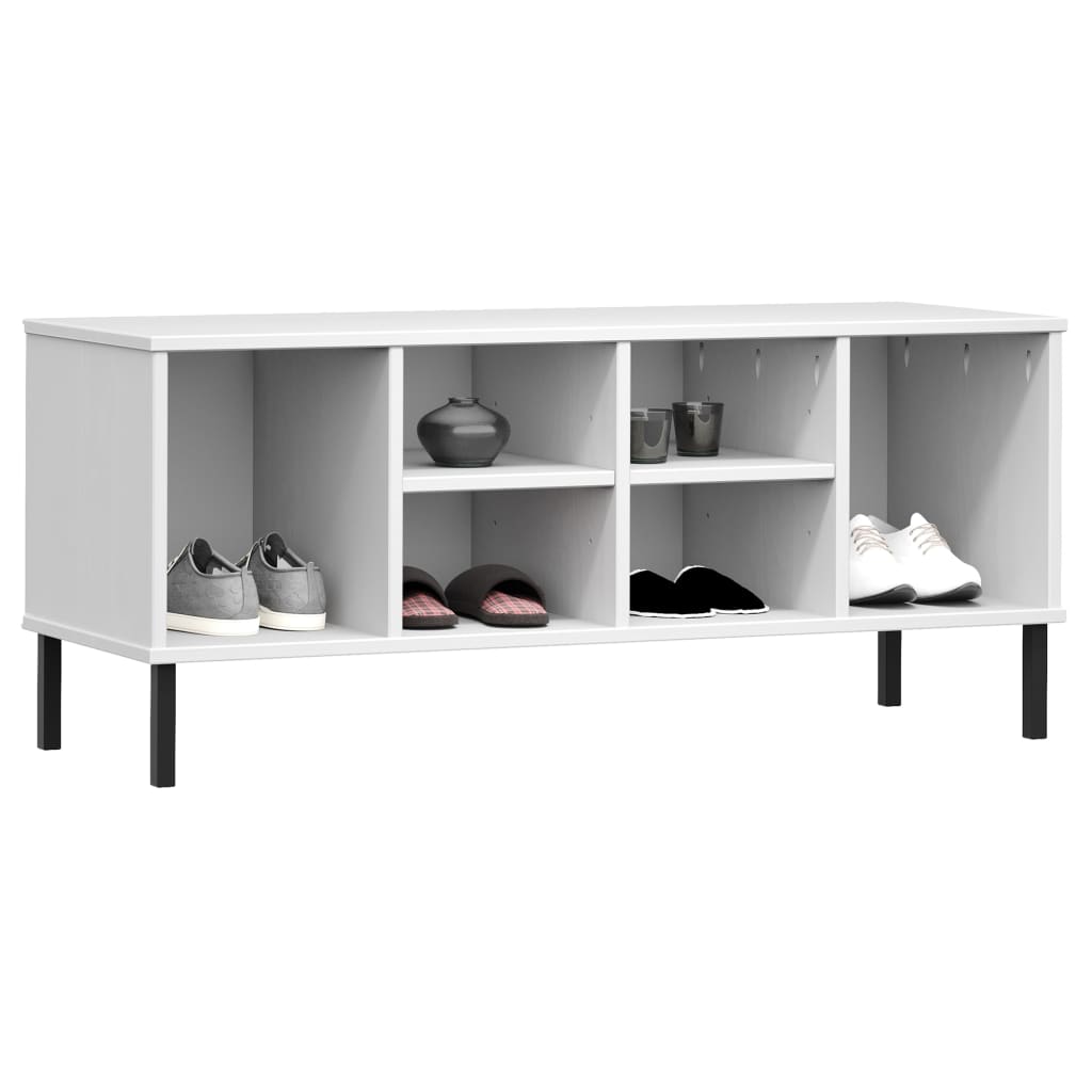 Giaccia di scarpe Vidaxl con gambe in metallo Oslo 106x35x45 cm Pino legno bianco