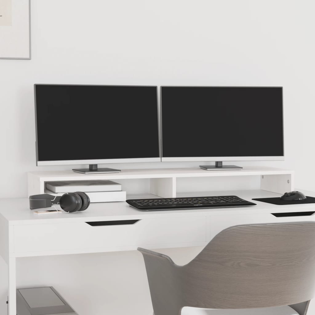 VidaXL support pour moniteur 100x27x10 cm bois de pin massif blanc