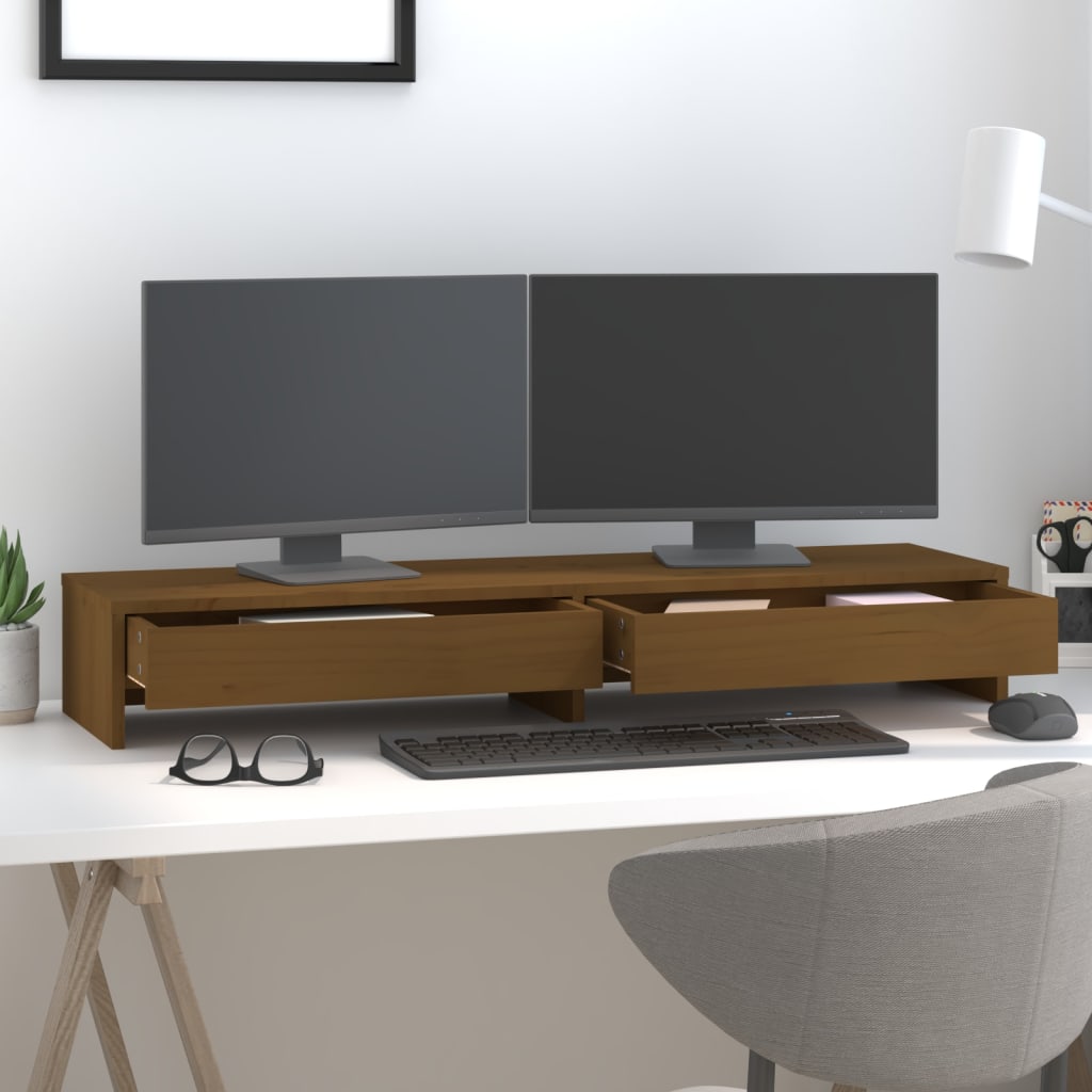 Vidaxxl support pour écran 100x27x15 cm bois de pin massif marron miel