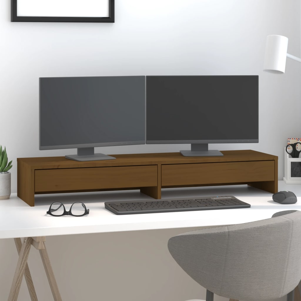 Vidaxxl support pour écran 100x27x15 cm bois de pin massif marron miel