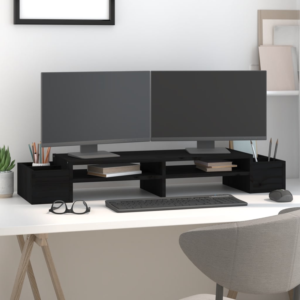 VidaXL support pour moniteur 100x27,5x15 cm bois de pin massif noir