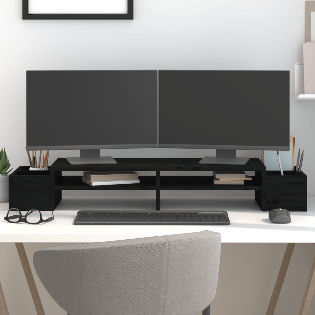 VidaXL support pour moniteur 100x27,5x15 cm bois de pin massif noir