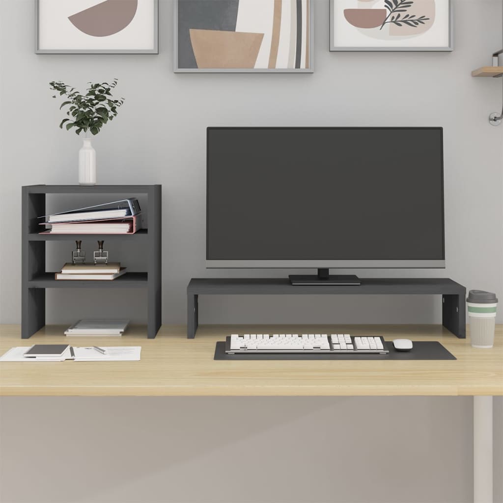 VidaXL support pour moniteur 81x20x30 cm bois de pin massif gris