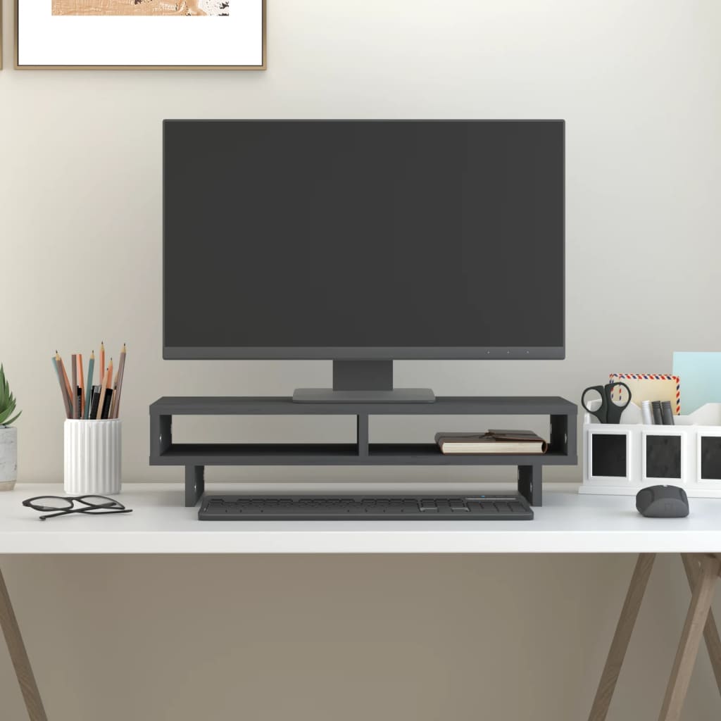 Vidaxxl support pour moniteur 60x27x14 cm bois de pin massif gris