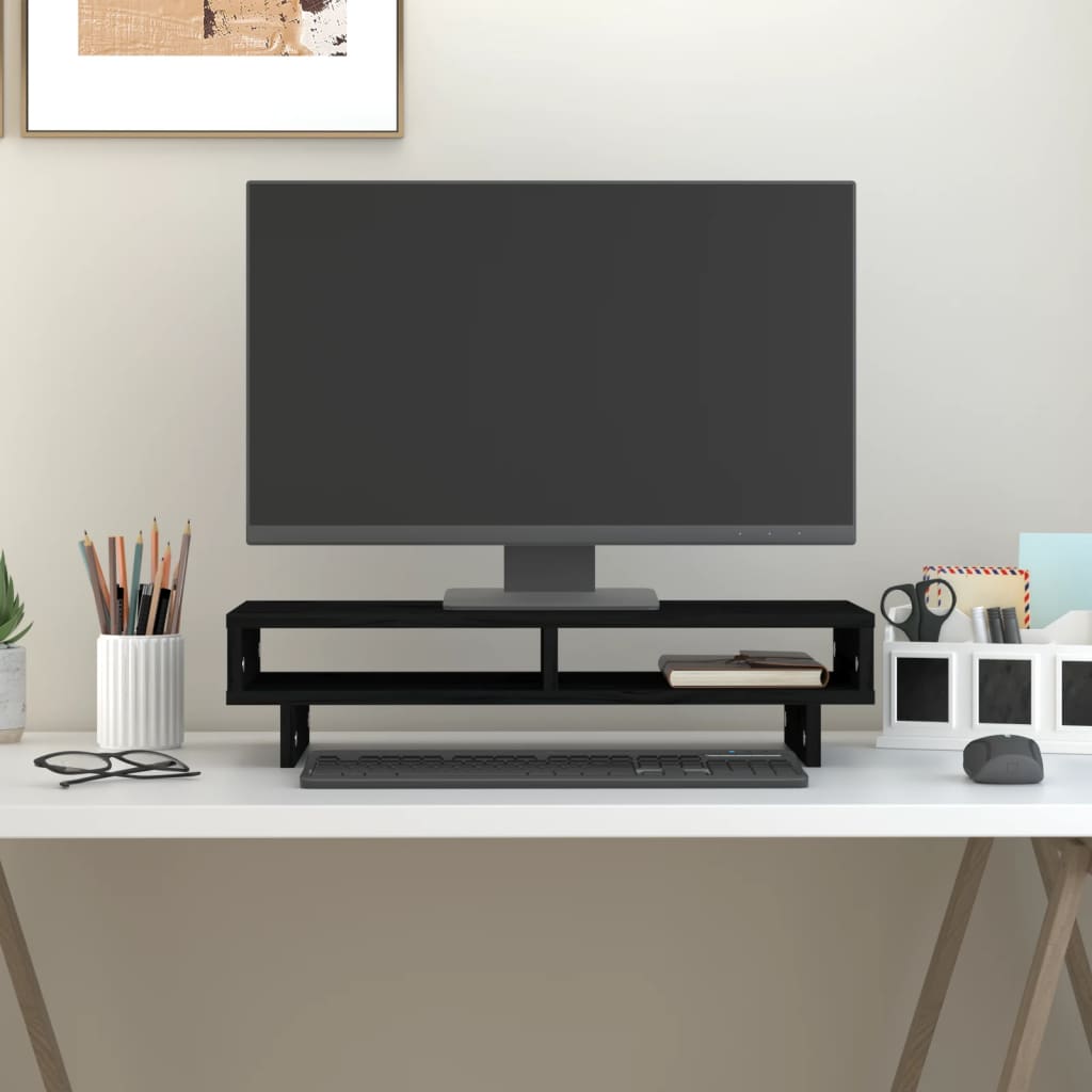 VidaXL Support pour moniteur 60x27x14 cm bois de pin massif noir