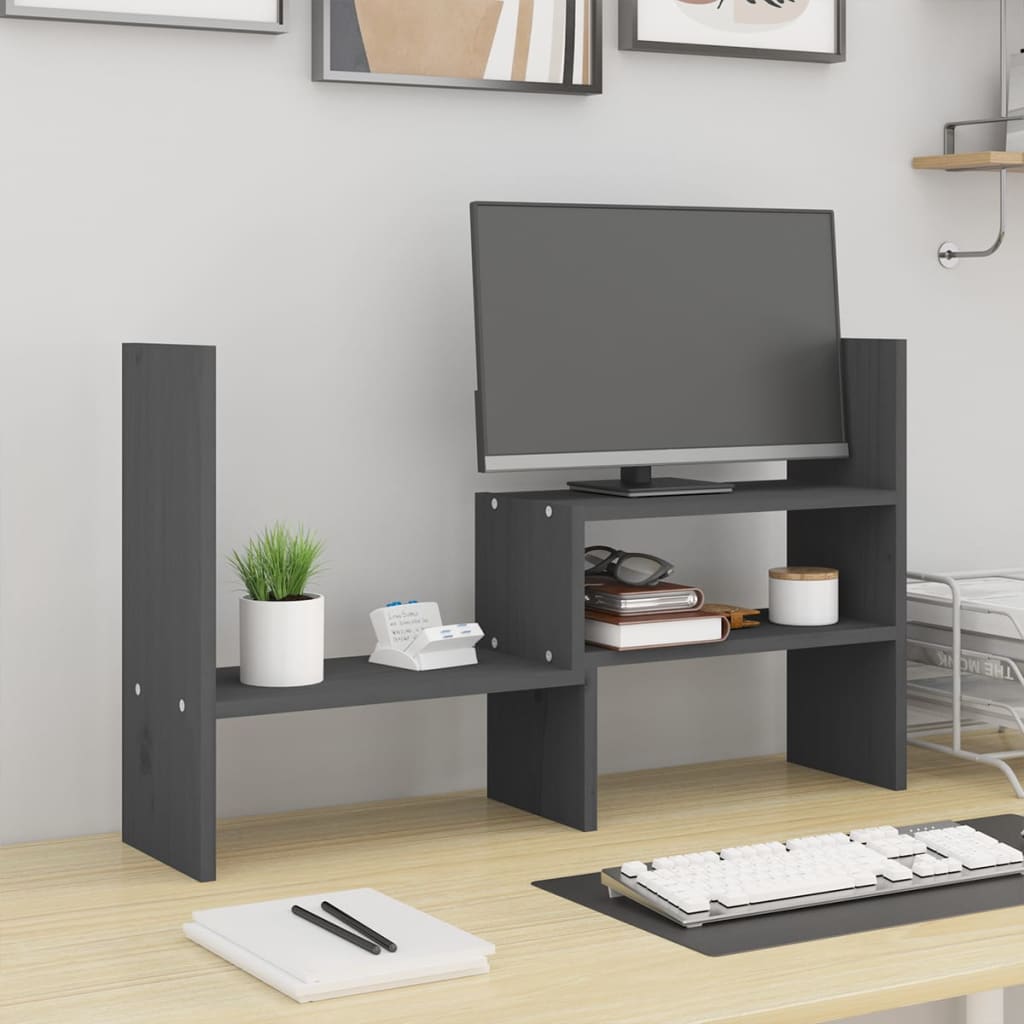 Vidaxxl support pour écran (39-72)x17x43 cm bois de pin massif gris