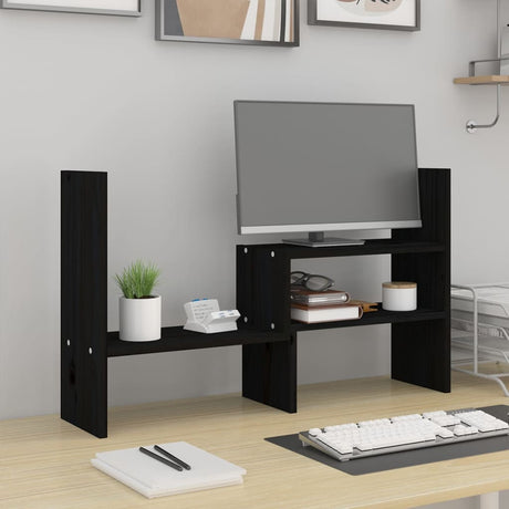 VidaXL support pour moniteur (39-72)x17x43 cm bois de pin massif noir