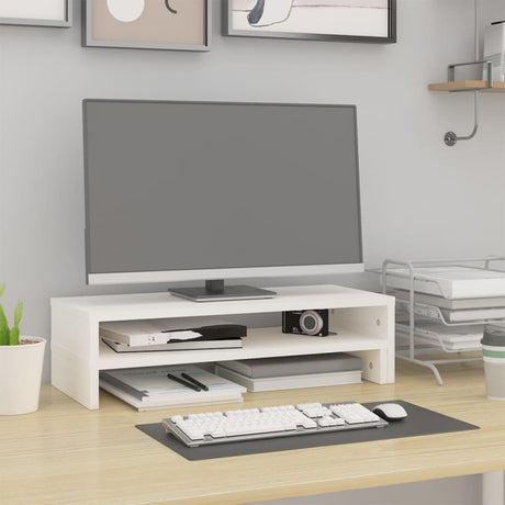 Vidaxl monitorstandaard (52-101)x22x14 cm massief grenenhout wit