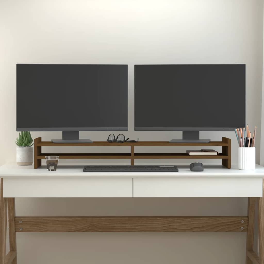 Vidaxxl support pour écran 100x27x15 cm bois de pin massif marron miel