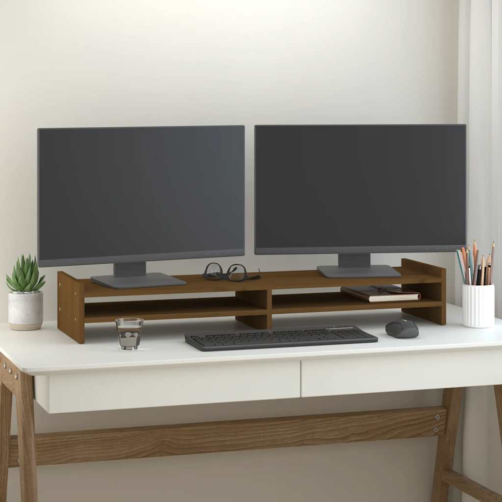 Vidaxxl support pour écran 100x27x15 cm bois de pin massif marron miel