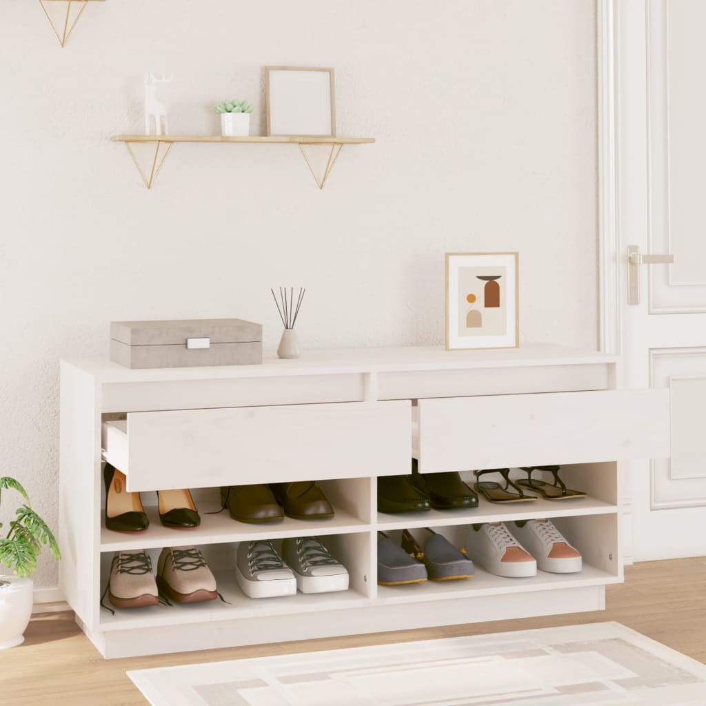 Vidaxl Shoe Cabinet 110x34x52 cm Solid Pine White