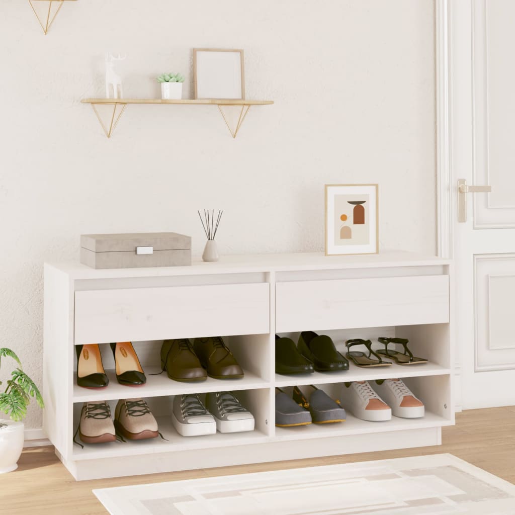 Vidaxl Shoe Cabinet 110x34x52 cm Solid Pine White