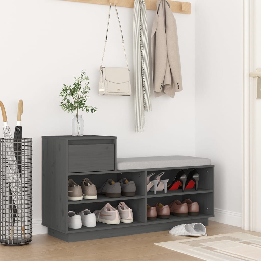 Vidaxl Cabinet da scarpe 110x34x61 cm Grigio in pino solido