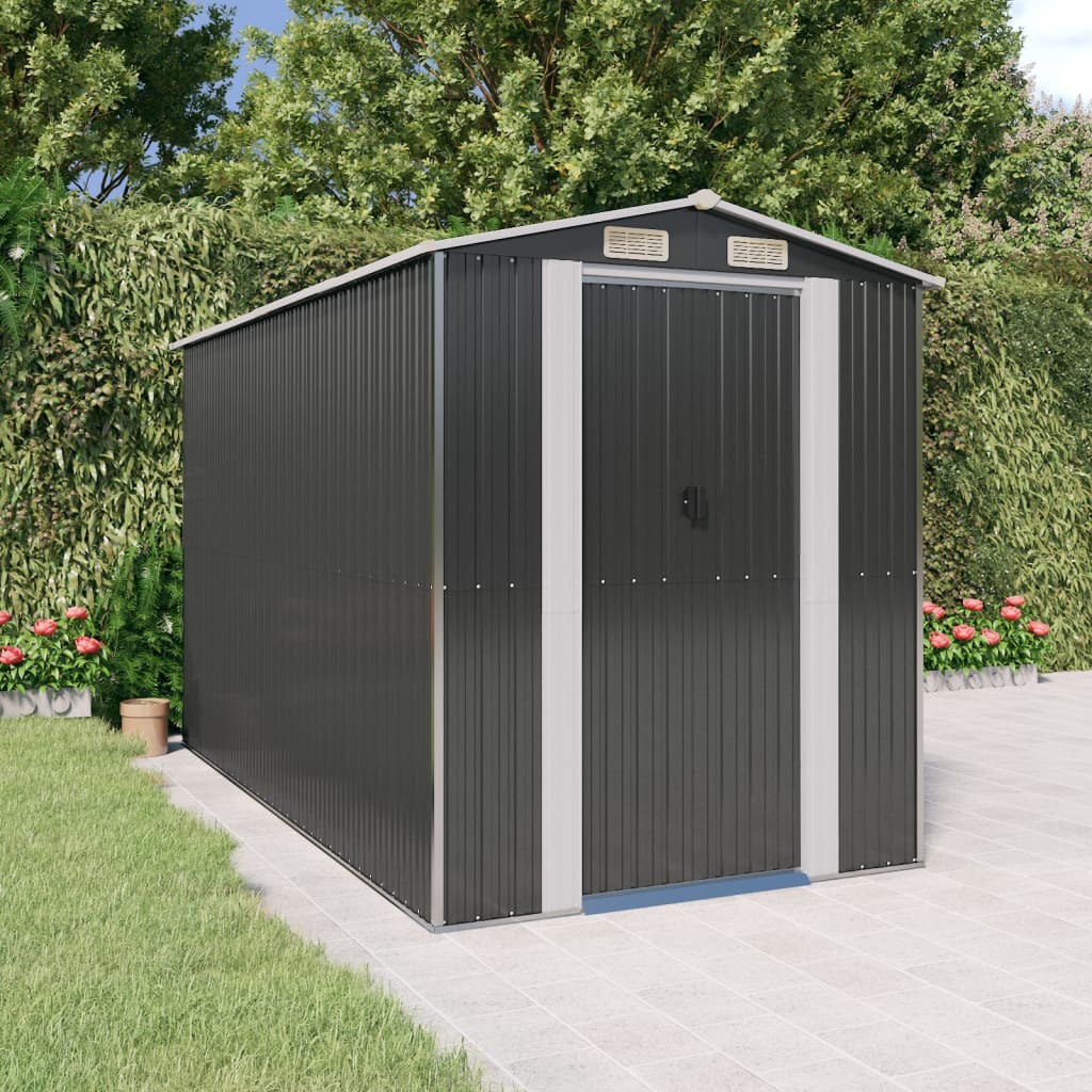 Vidaxl Garden Shed 192x357x223 cm galvanisert stål Antracitt -farget