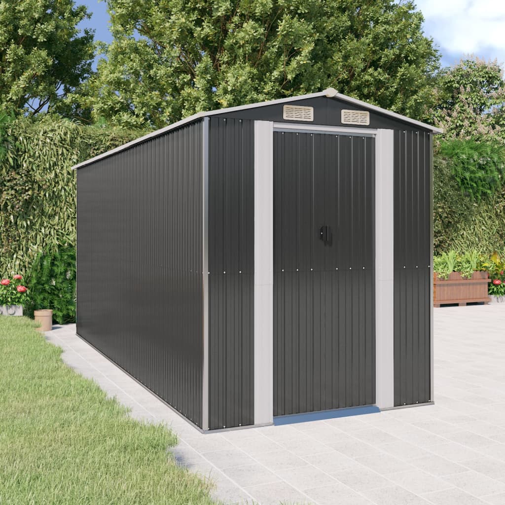 Vidaxl Garden Shed 192x440x223 cm galvanisert stål Antracitt -farget