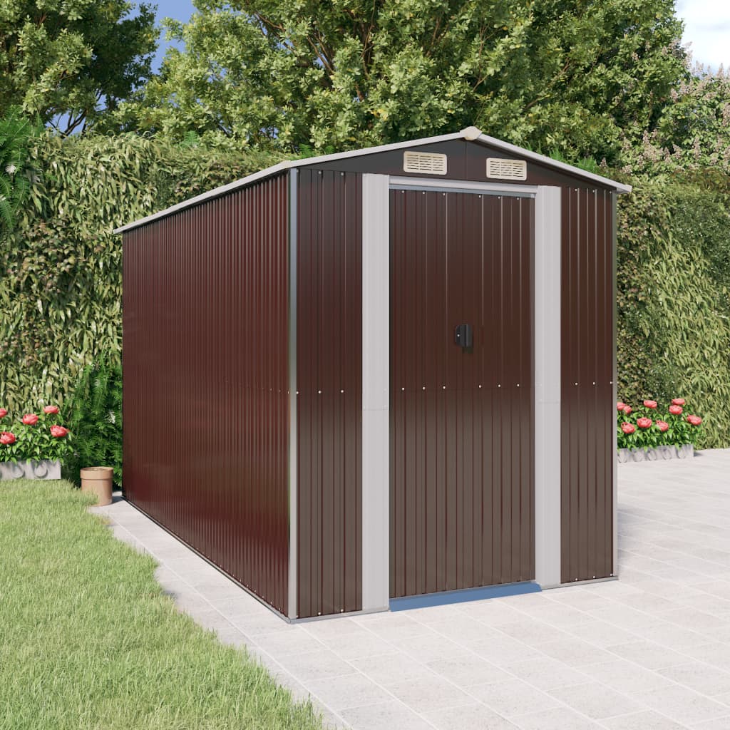 Vidaxl Garden Shed 192x357x223 cm galvanisert stål mørkebrun