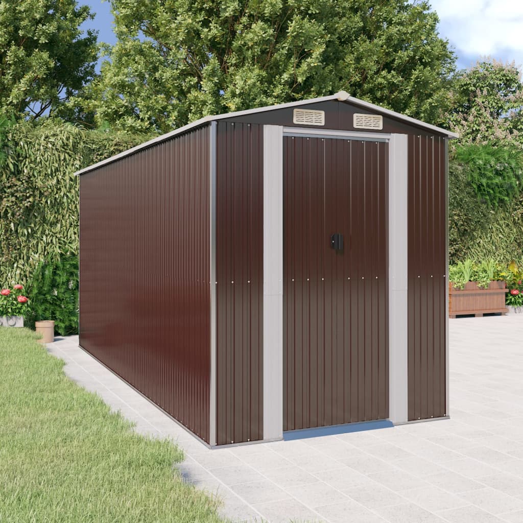 Vidaxl Garden Shed 192x440x223 cm galvanisert stål mørkebrun