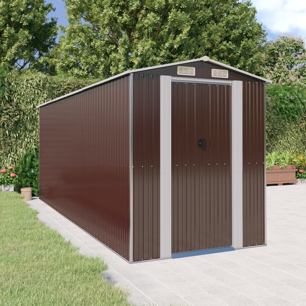 Vidaxl Garden Shed 192x523x223 cm in acciaio zincato scuro marrone