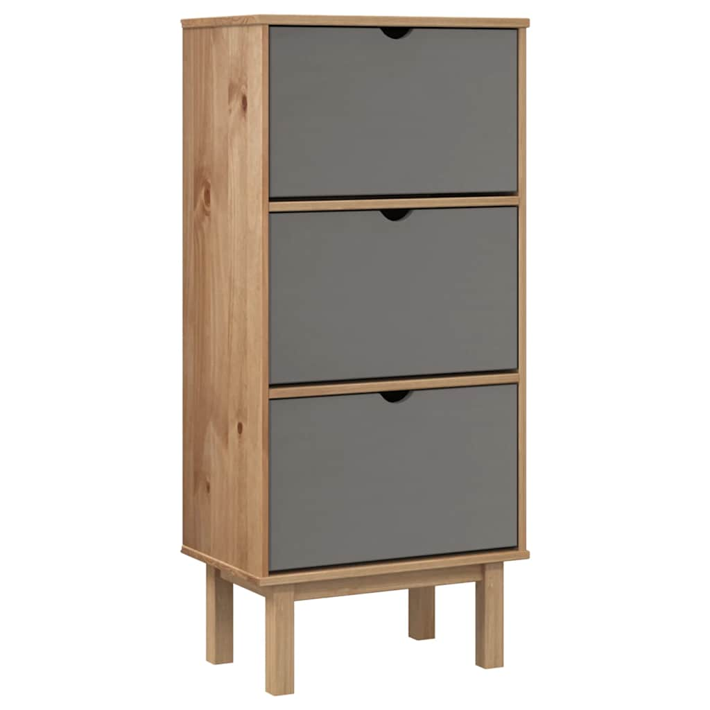 Vidaxl Cabinet da scarpe Otta 3 cassetti in pino solido marrone e grigio