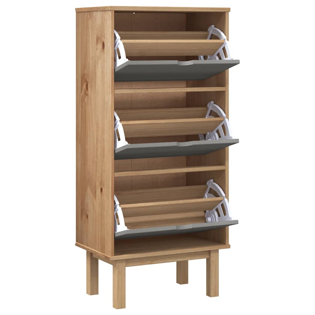 Vidaxl meuble à chaussures otta 3 tiroirs en bois de pin massif marron et gris