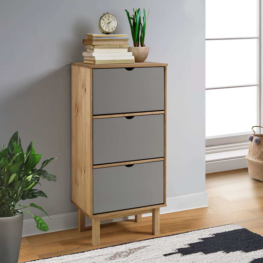 Vidaxl meuble à chaussures otta 3 tiroirs en bois de pin massif marron et gris